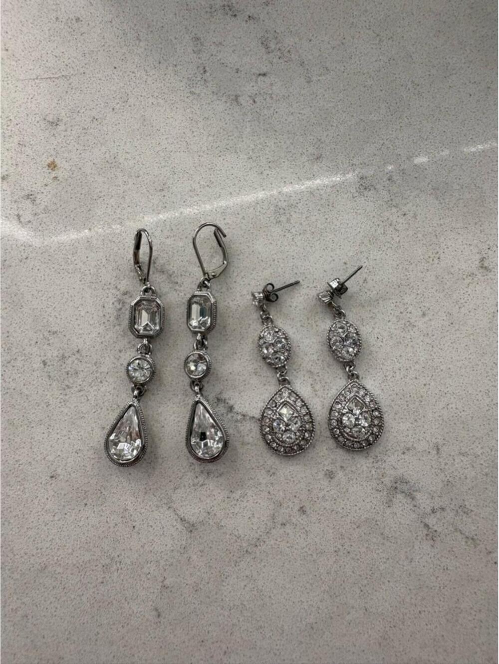 Givenchy Set of 2 Silver-Tone Crystal Teardrop Drop Earrings
